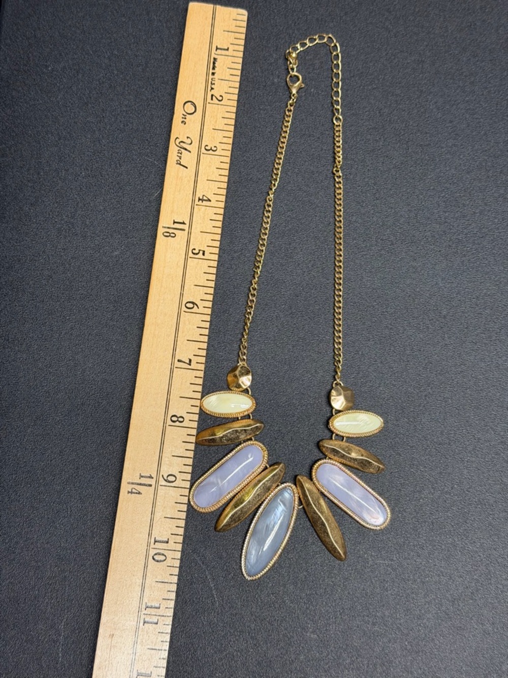 Gold-Tone Necklace with Pale Blue and Cream Stone Accents - Picture 11 of 11